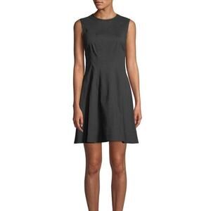 Theory Black Sleeveless Linen Blend Pleated Skirt Dress (6)‎